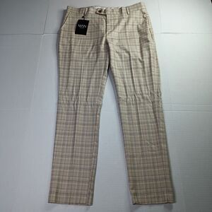 Man Boohoo‎ 32S Skinny Check Suit Trouser Stone Plaid Pants
